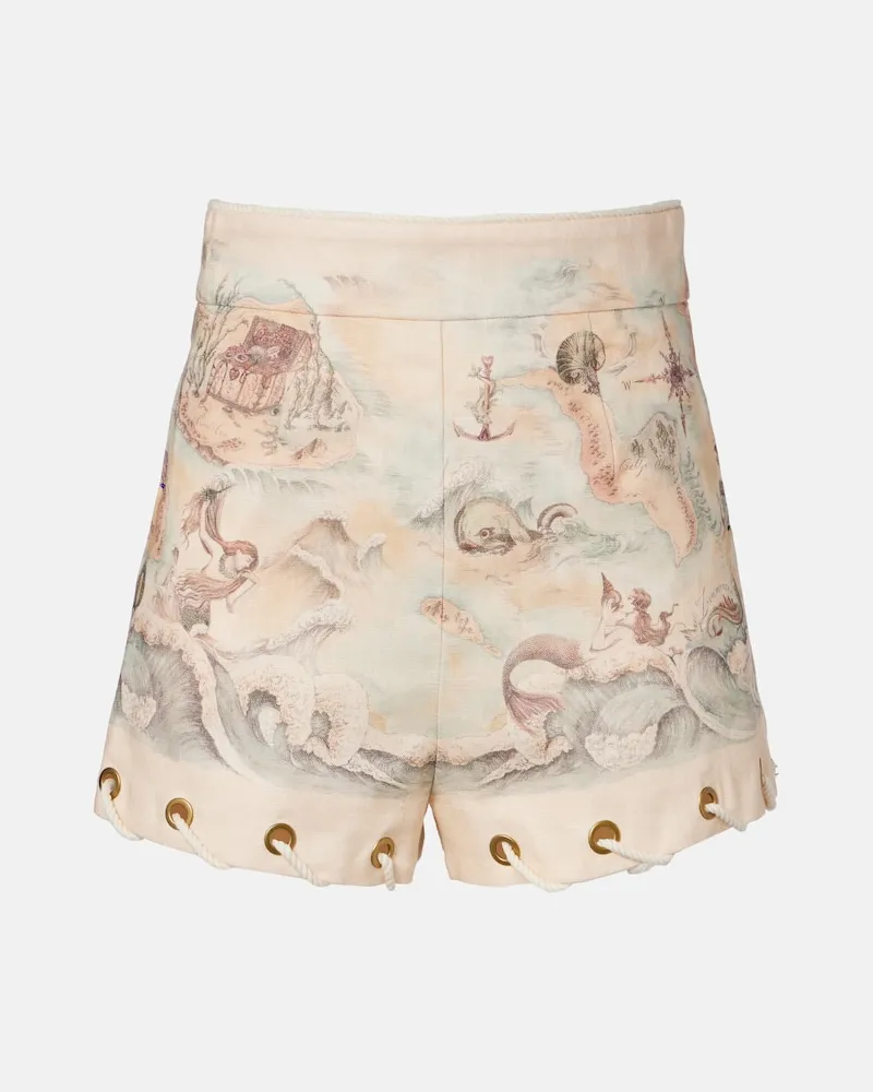 Zimmermann Bedruckte Shorts aus Leinen Beige