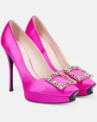 Roger Vivier Plateau-Pumps Flower Strass aus Satin Pink