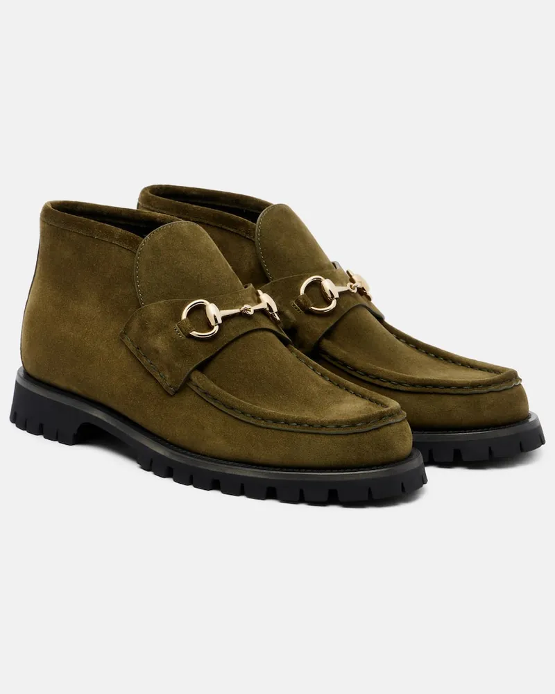 Gucci Stiefel Horsebit Sylke aus Veloursleder Grün