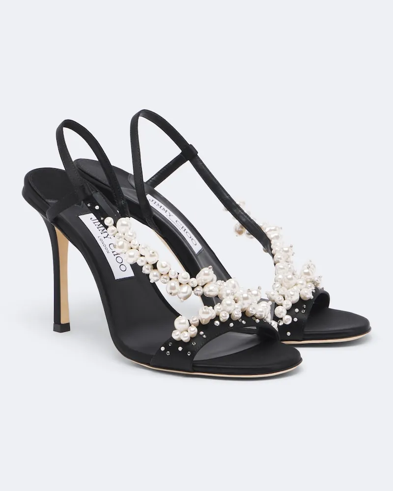 Jimmy Choo Verzierte Slingback-Sandalen Irina aus Satin Schwarz