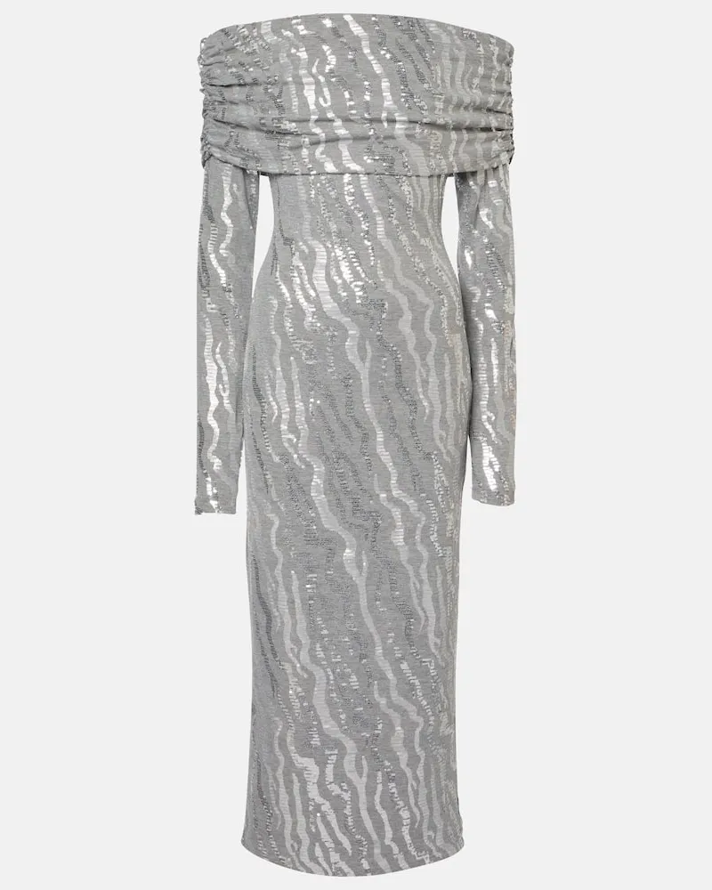 ROTATE Birger Christensen Midikleid aus Jersey mit Pailletten Grau