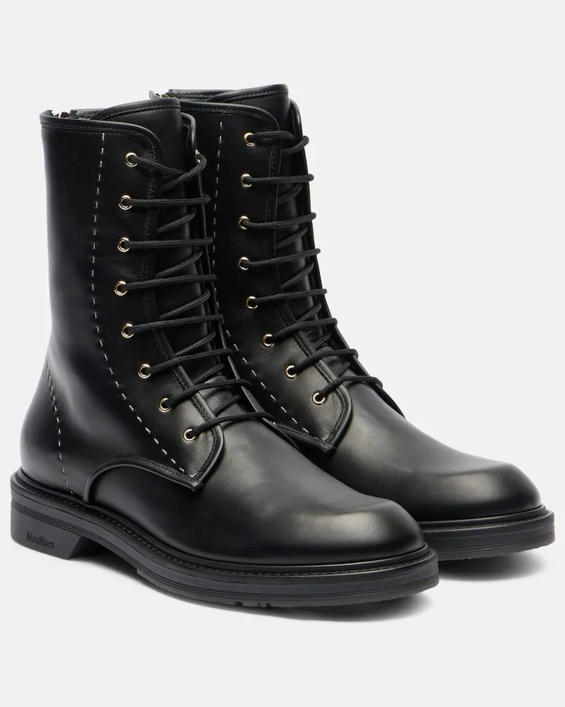 Max Mara Schnürstiefel Urbancombat aus Leder Schwarz