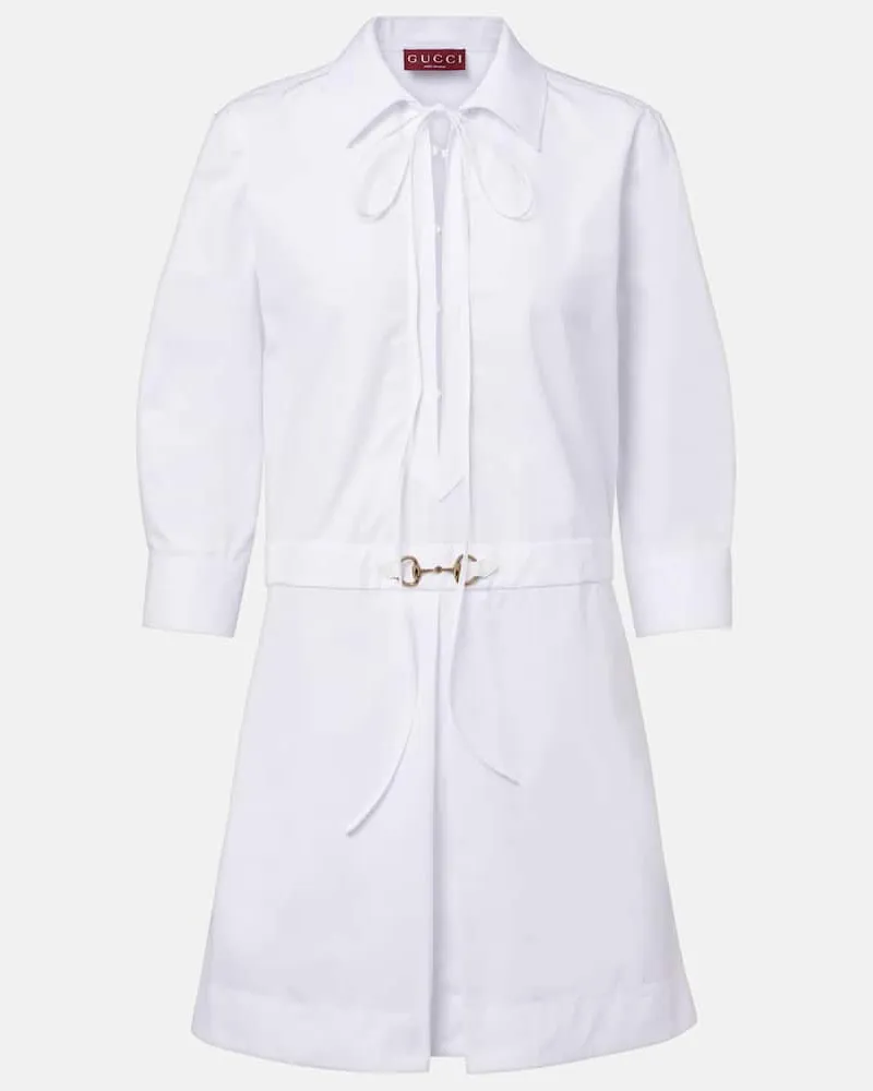 Gucci Minikleid aus Baumwolle mit Leder Weiß