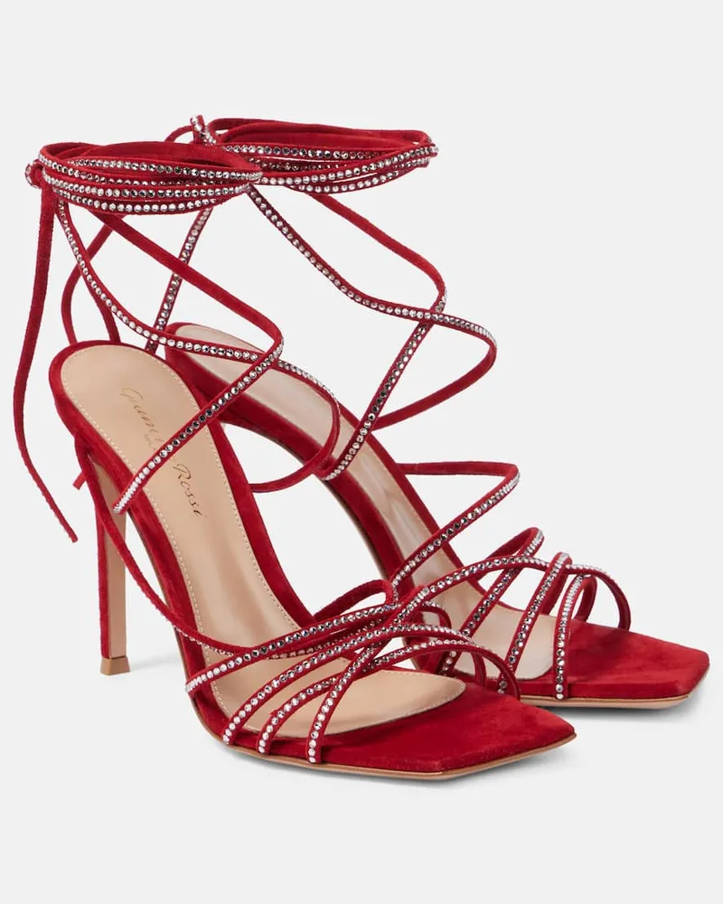 Gianvito Rossi Sandalen 105 aus Veloursleder mit Kristallen Rot