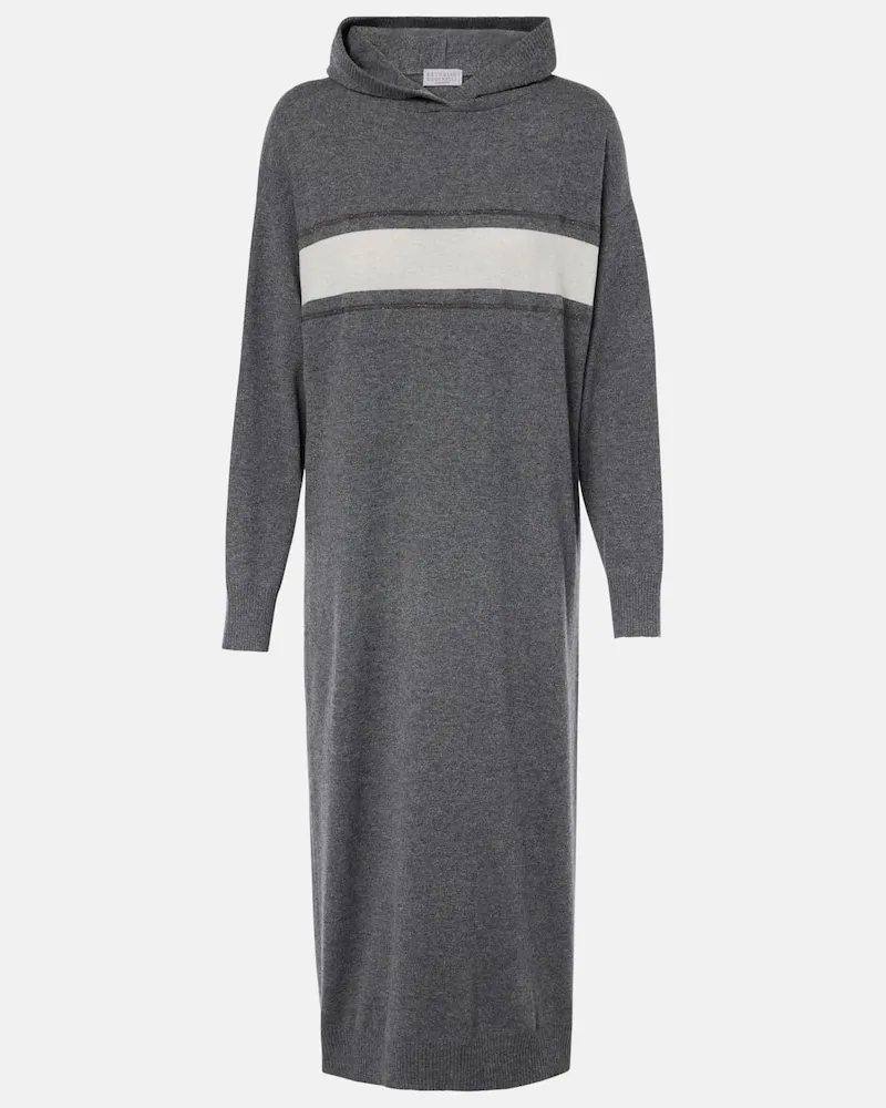 Brunello Cucinelli Midikleid aus Wolle, Kaschmir und Seide Grau