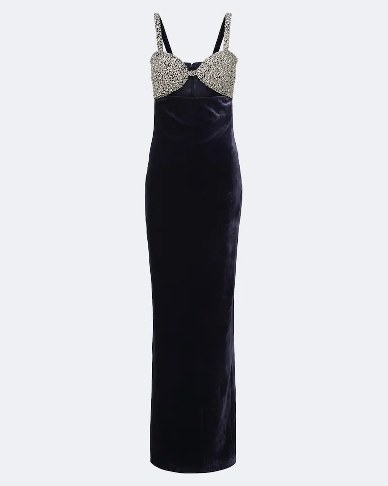 The New Arrivals Ilkyaz Ozel Robe Lux aus Samt mit Kristallen Blau