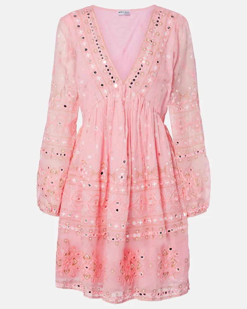 Juliet Dunn Verziertes Minikleid aus Baumwolle Rosa