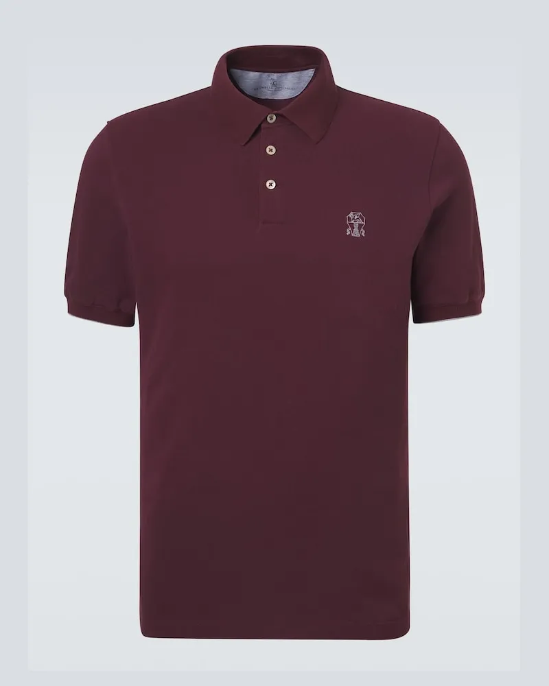 Brunello Cucinelli Polohemd aus Baumwoll-Piqué Burgunderrot