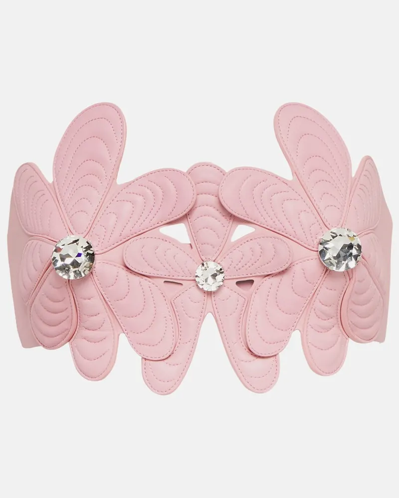 Area Bustier-Top Mussel Flower aus Leder Rosa