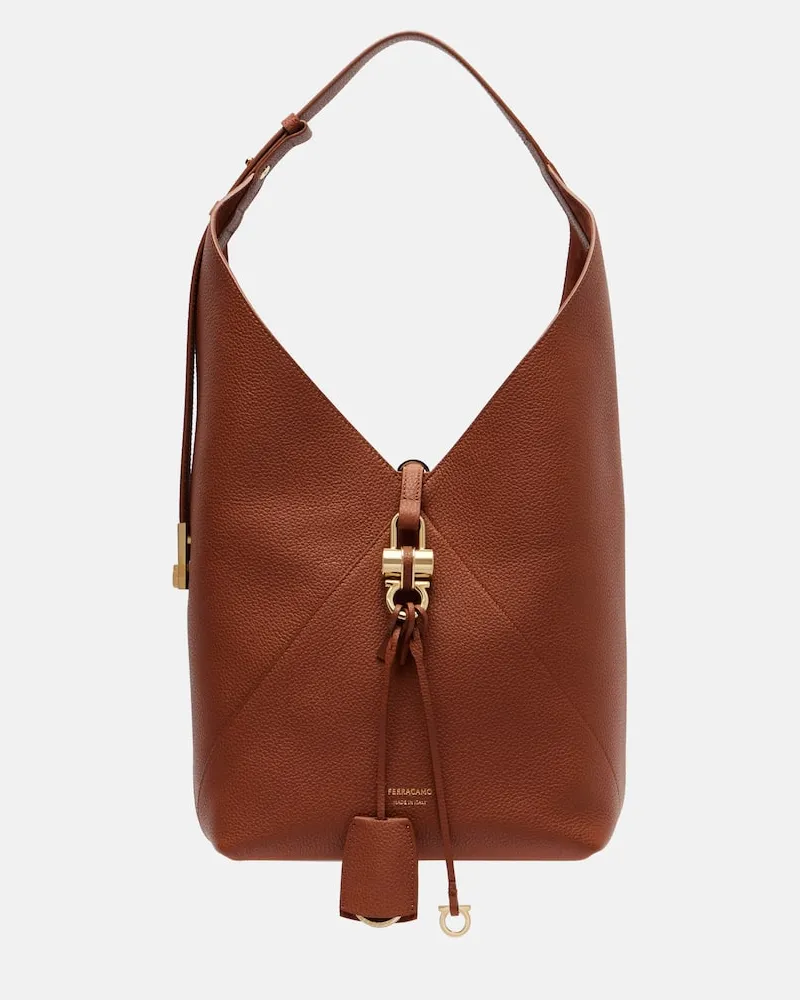 Ferragamo Schultertasche Origami Medium aus Leder Braun
