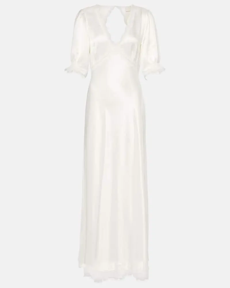 RIXO Maxikleid Annabella aus Satin mit Spitze Weiß