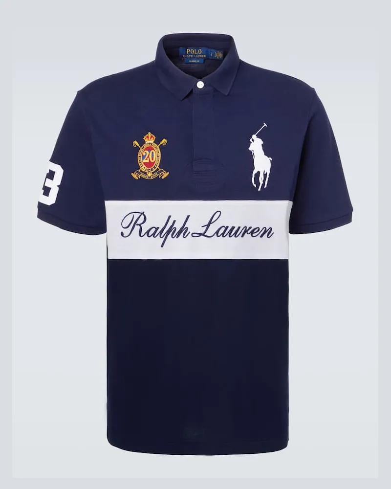 Ralph Lauren Besticktes Polohemd aus Baumwoll-Piqué Blau