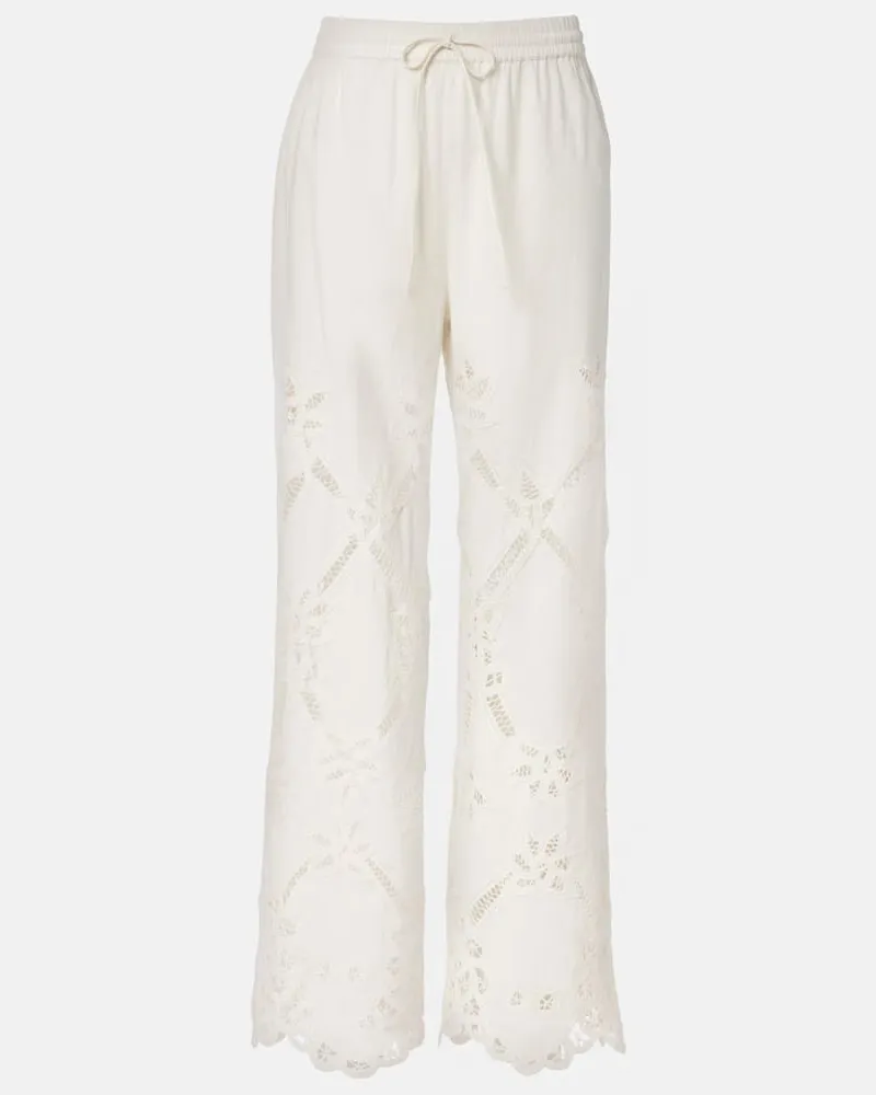 Veronica Beard Weite Hose Daisy aus Baumwolle und Leinen Weiß