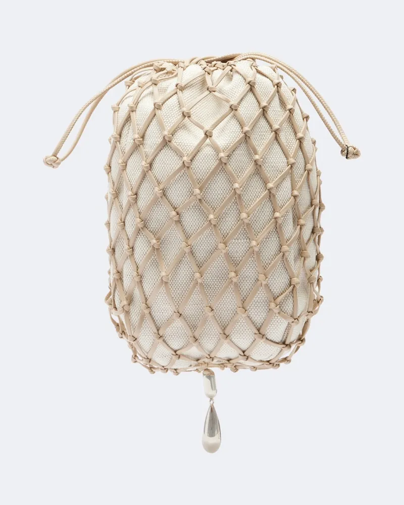 SAVETTE Pouch Macramé Small aus Leder Beige