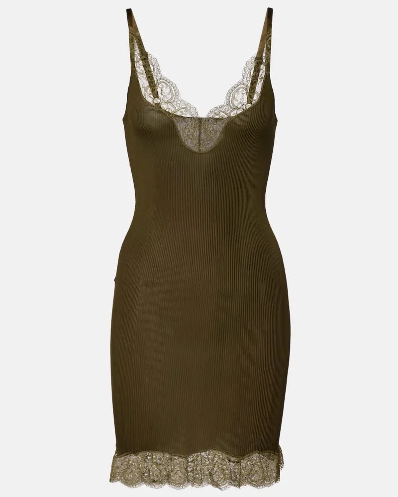 Saint Laurent Slipdress aus Seiden-Jersey mit Spitze Grün