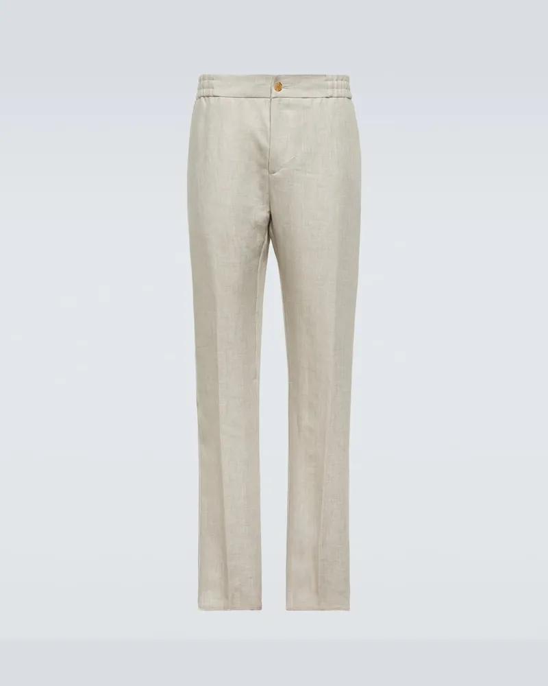 Etro Gerade Hose aus Leinen Weiß