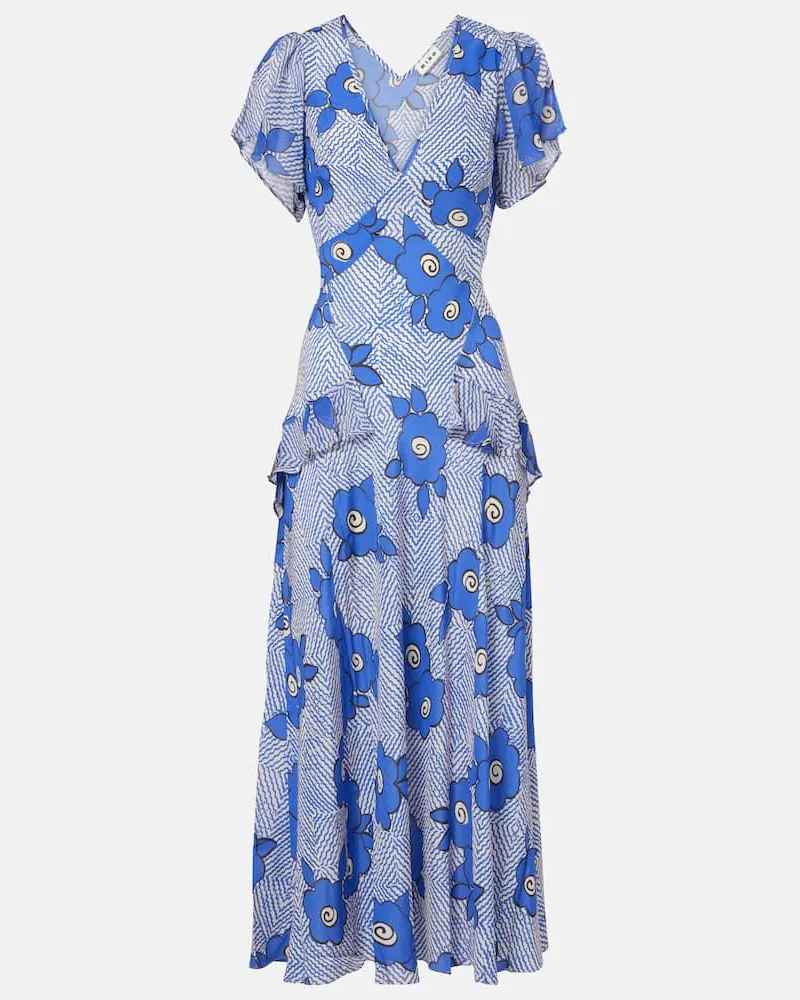 RIXO Maxikleid Evie aus Seide Blau