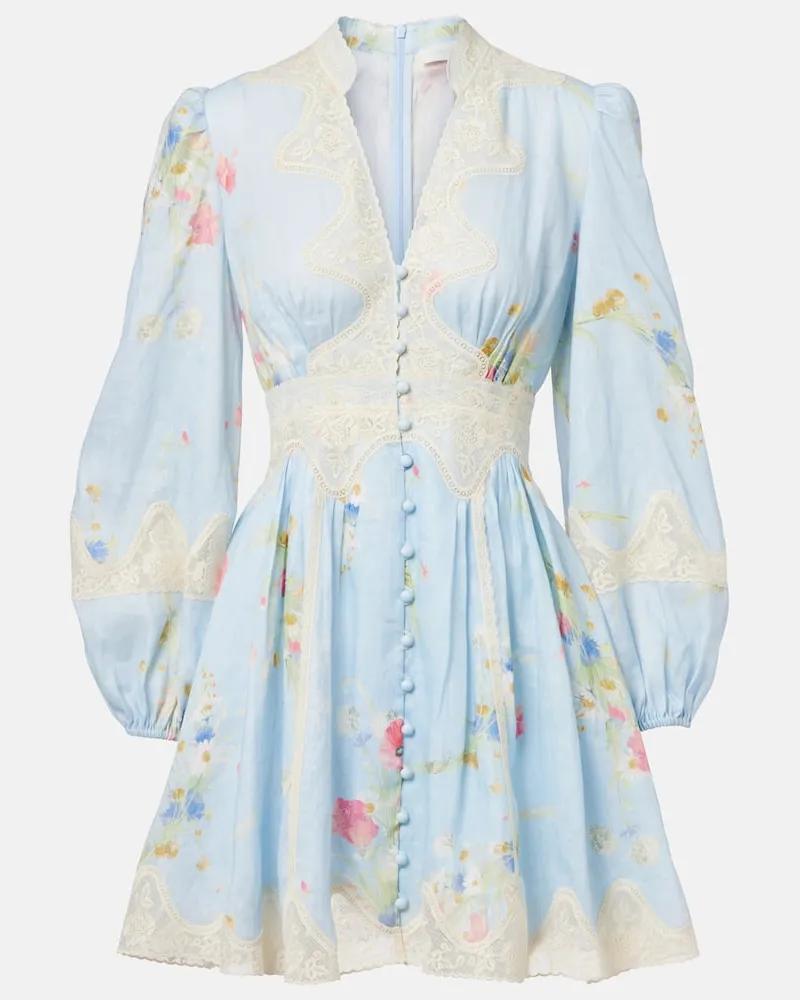 Zimmermann Minikleid Lucky aus Leinen mit Spitze Blau