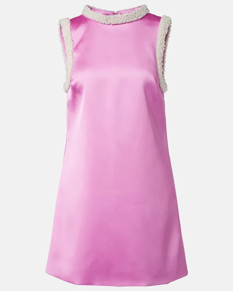 Self-Portrait Minikleid aus Satin mit Zierperlen Rosa