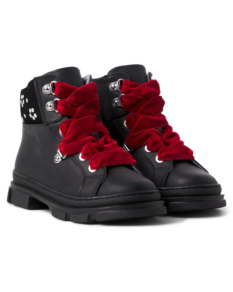 Monnalisa Verzierte Stiefel aus Leder mit Samt Schwarz