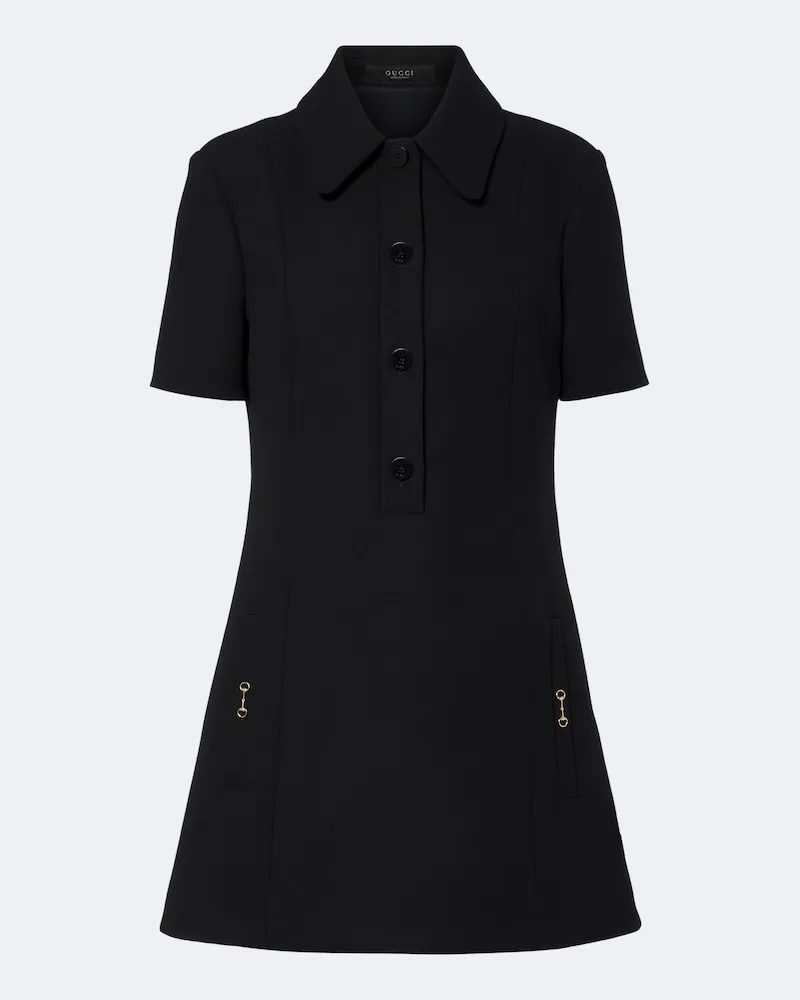 Gucci Polokleid Horsebit aus Woll-Crêpe Schwarz
