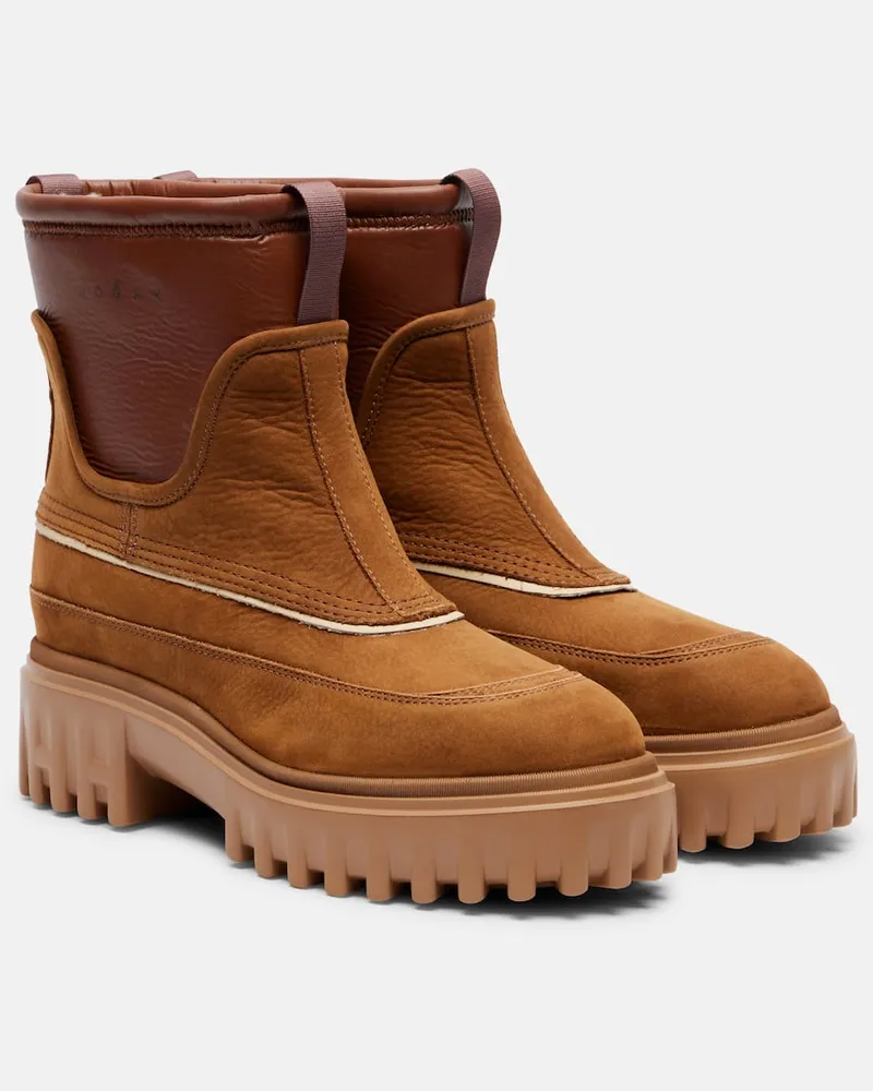 Hogan Ankle Boots aus Leder mit Shearling Braun