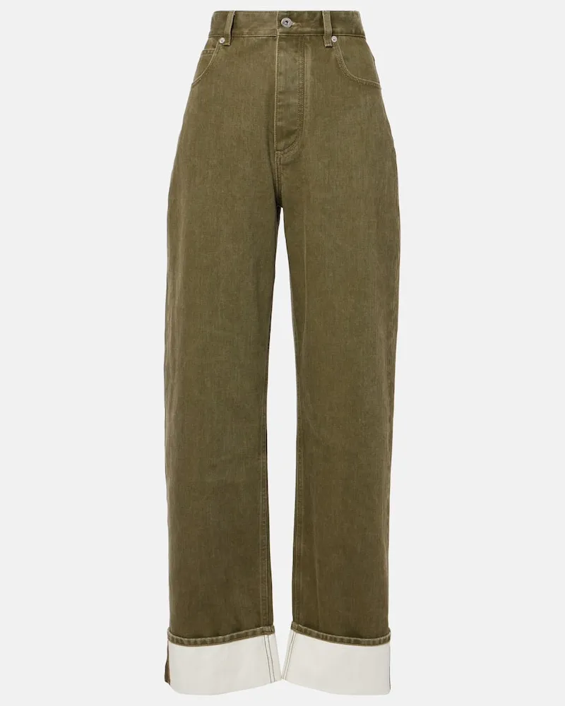 Bottega Veneta High-Rise Wide-Leg Jeans Intrecciato Grün