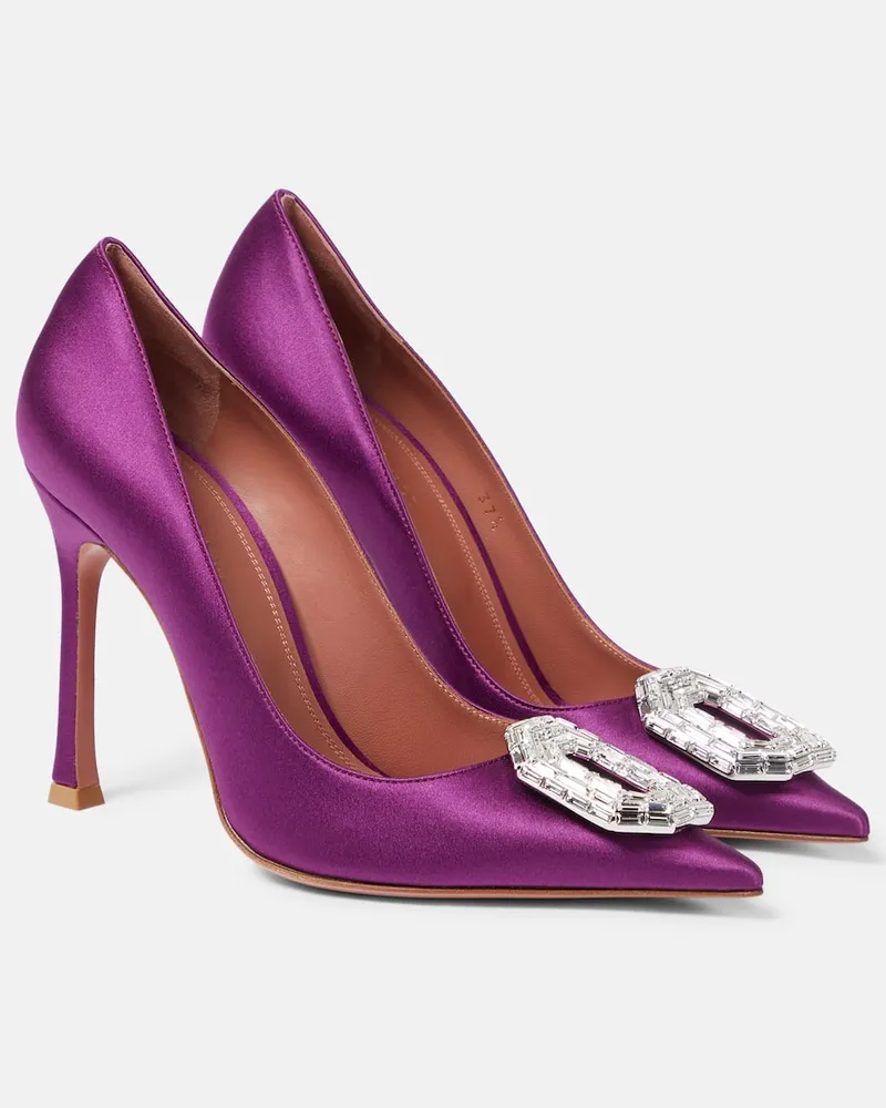Amina Muaddi Verzierte Pumps Camelia aus Seidensatin Violett