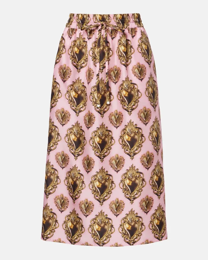 Dolce & Gabbana Bedruckter Midirock aus Seide Pink