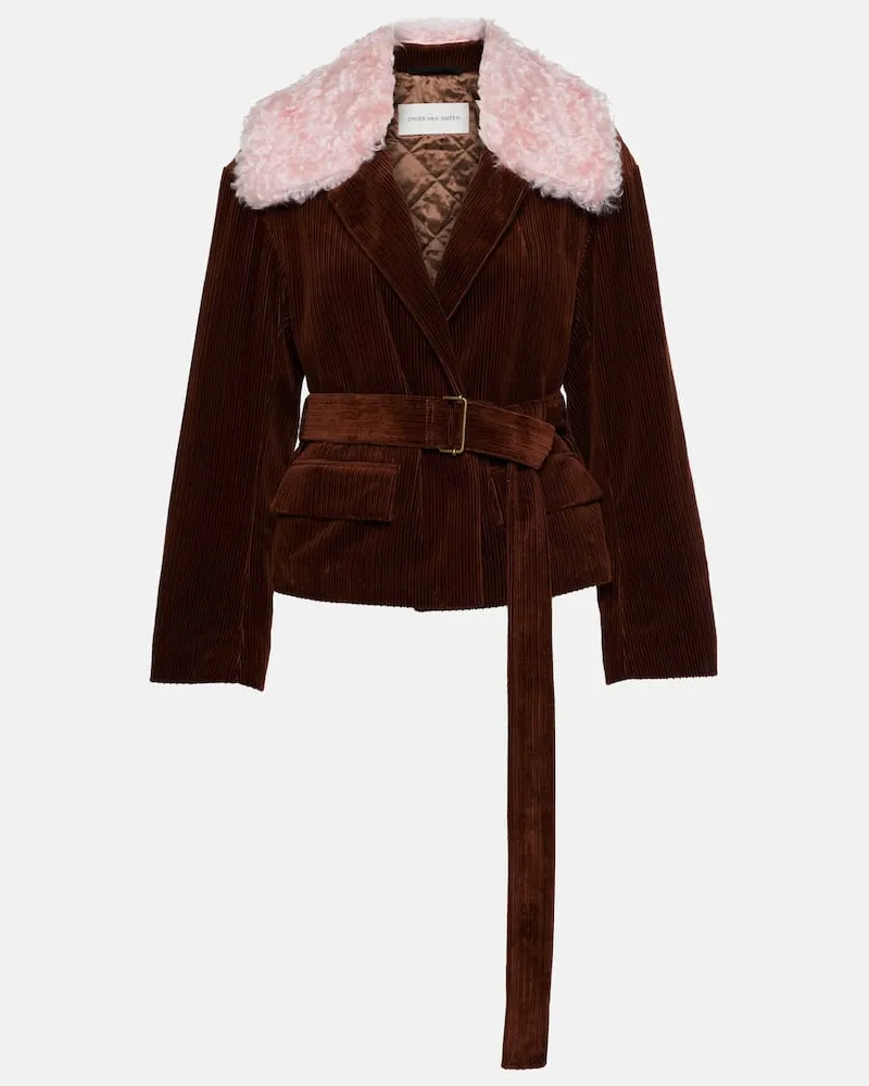 Dries van Noten Jacke aus Cord und Faux Fur Lila