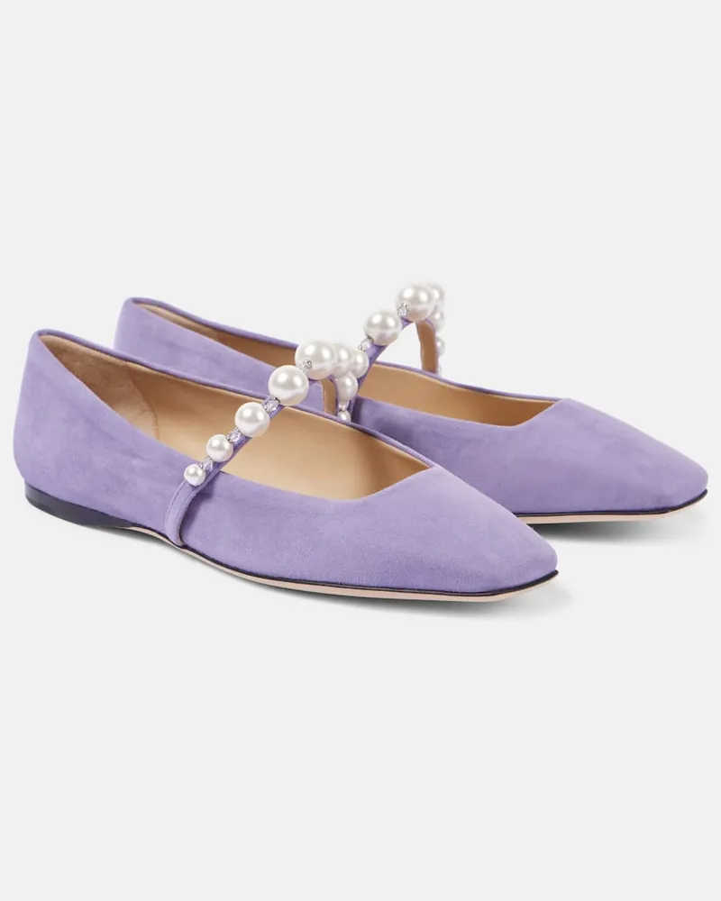Jimmy Choo Verzierte Ballerinas Ade aus Veloursleder Violett