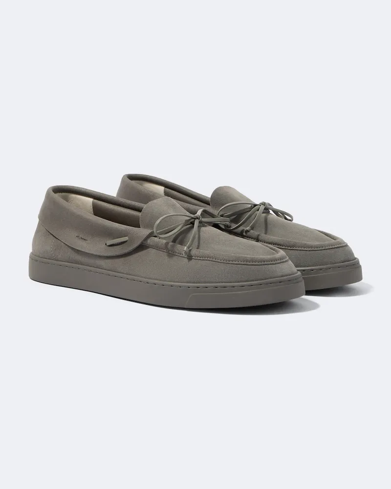 Giorgio Armani Verzierte Loafers aus Veloursleder Grau