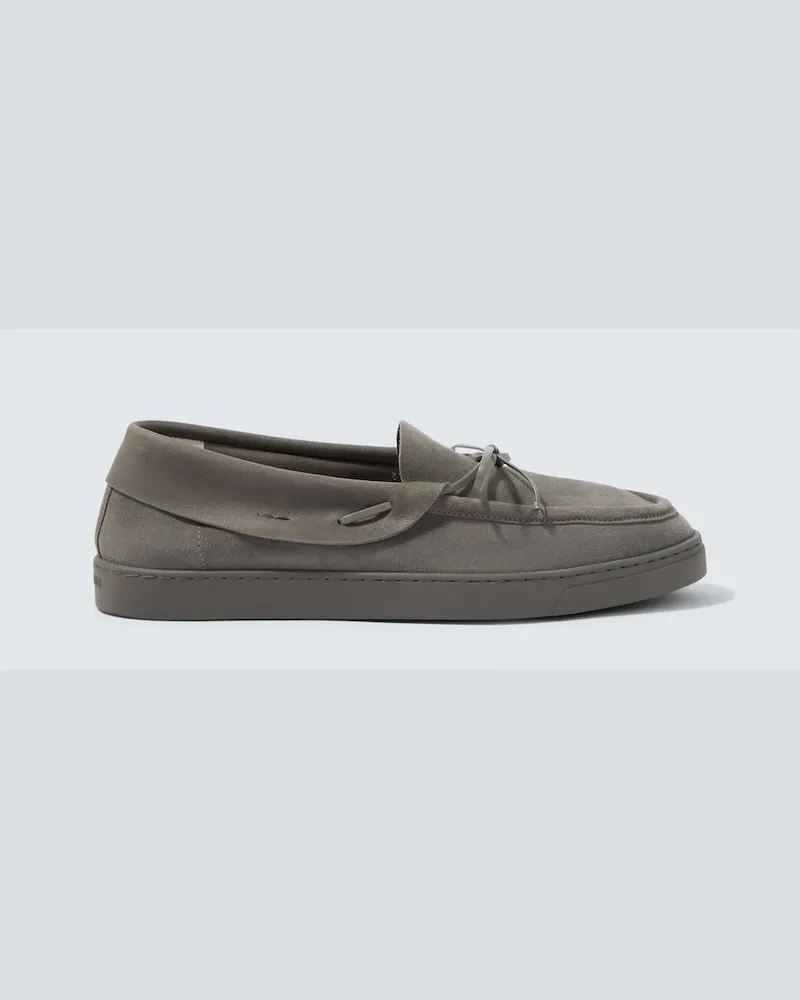 Giorgio Armani Verzierte Loafers aus Veloursleder Grau