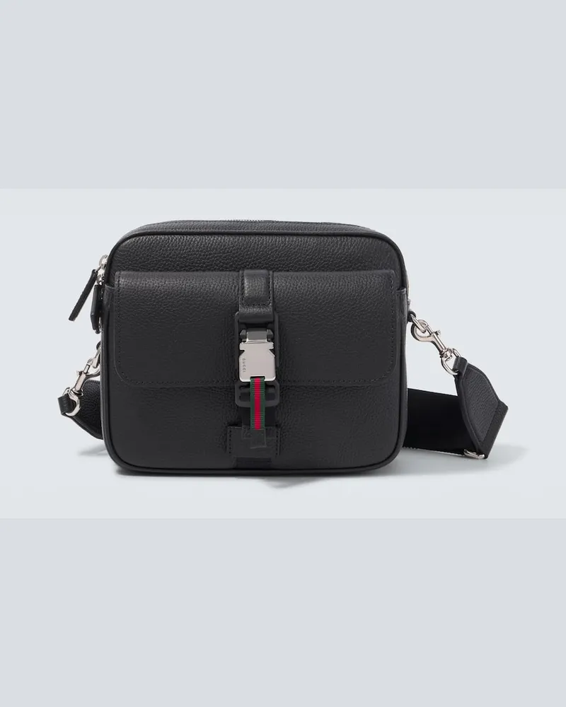 Gucci Messenger Bag Web Stripe Small aus Leder Schwarz