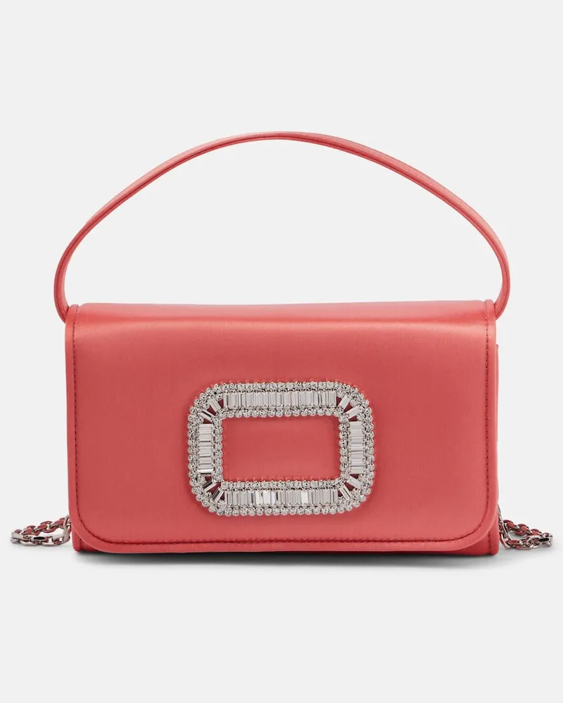 Roger Vivier Clutch Pilgrim Micro aus Satin Rosa