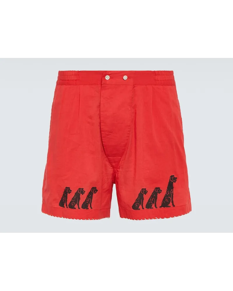 BODE Bedruckte Shorts Monday aus Baumwolle Rot