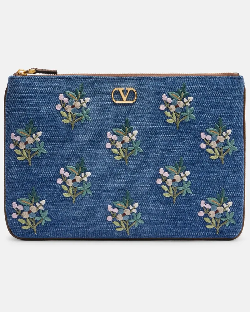 Valentino Garavani Besticktes Etui VLogo aus Denim Blau