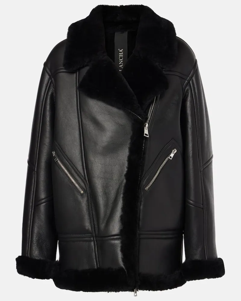 BLANCHA Lederjacke mit Shearling Schwarz