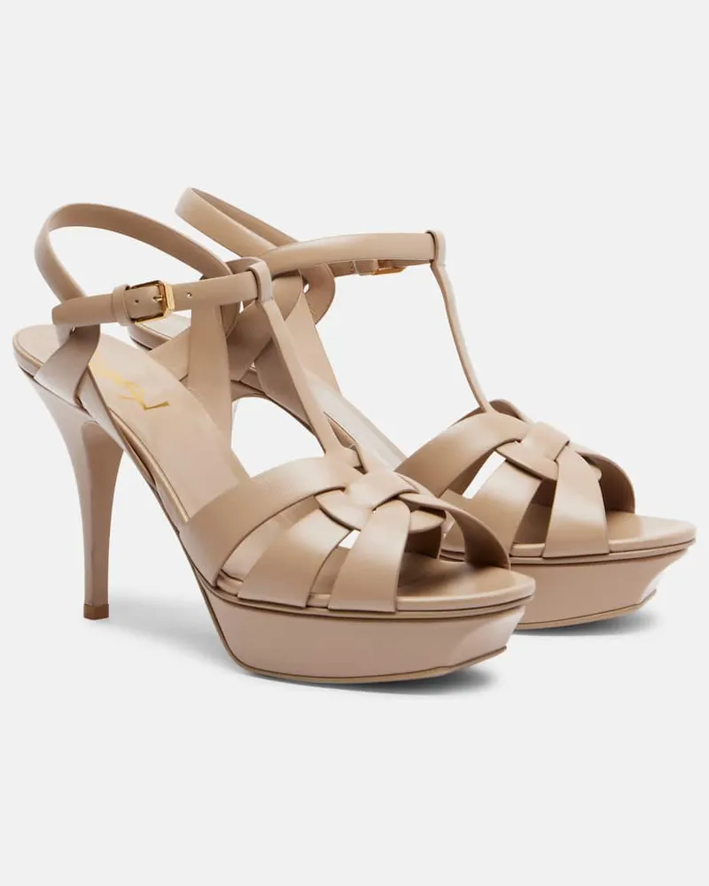 Saint Laurent Plateausandalen Tribute 105 aus Leder Beige