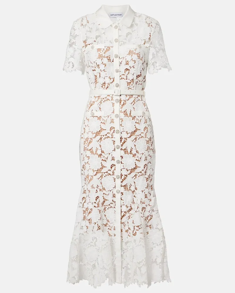Self-Portrait Hemdblusenkleid aus Spitze Weiß