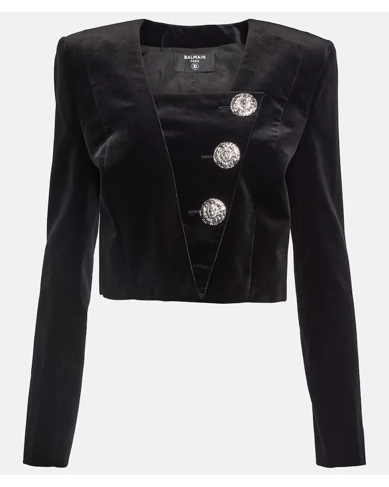 Balmain Verzierter Blazer aus Samt Schwarz