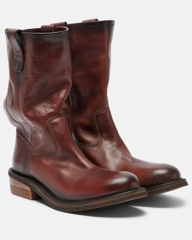 Miu Miu Ankle Boots Foule aus Leder Braun