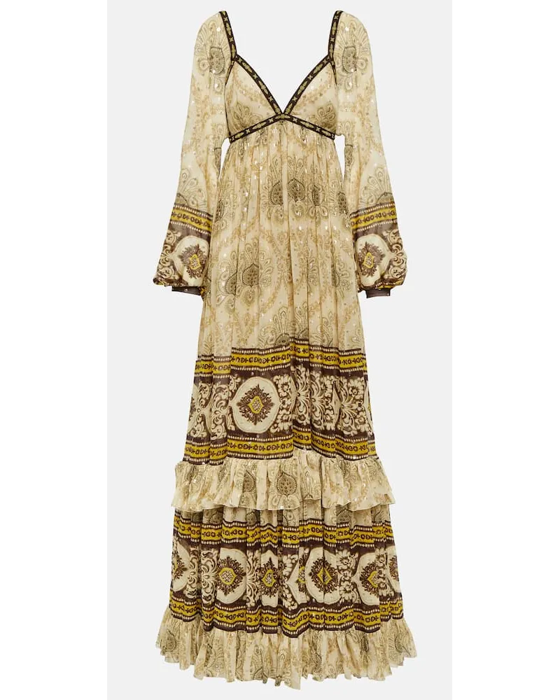 Etro Bedruckte Robe aus Seiden-Jacquard Gold