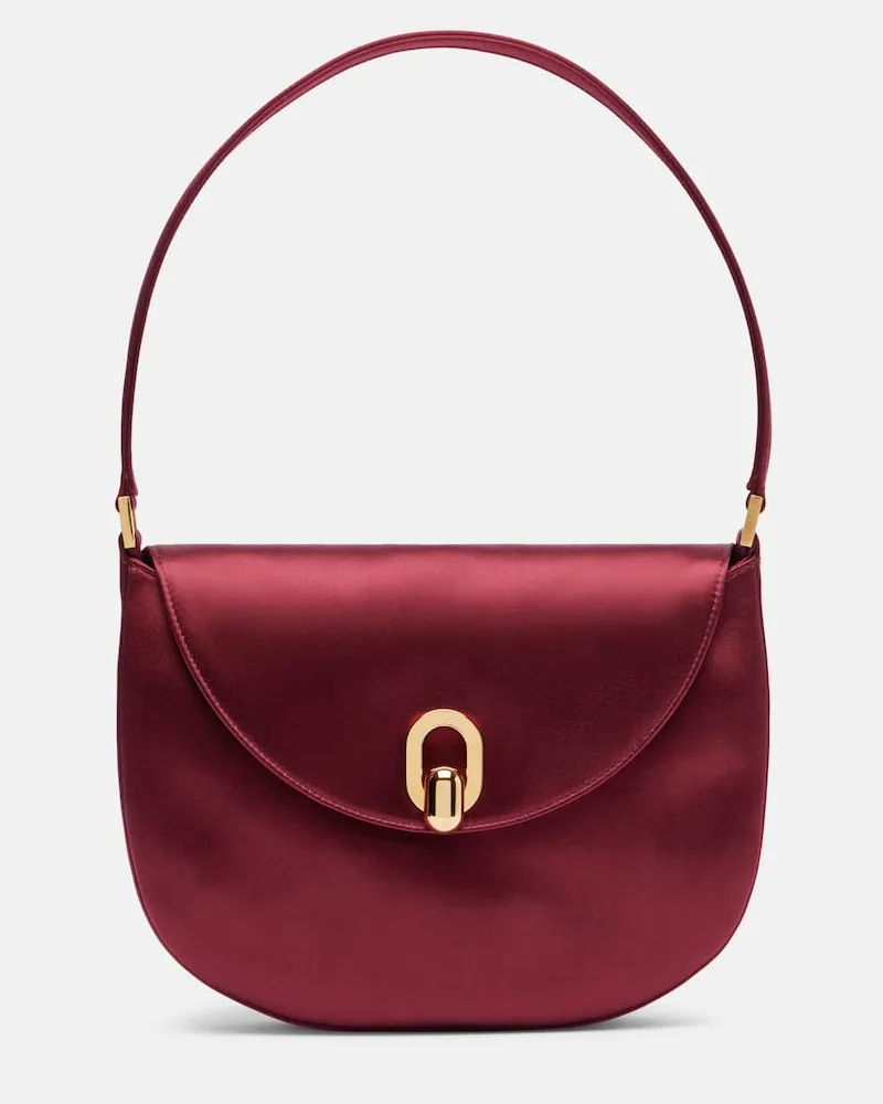 SAVETTE Schultertasche Tondo Small aus Satin Burgunderrot