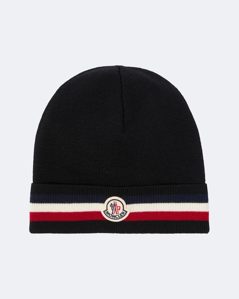 Moncler Mütze Tricolore aus Schurwolle Schwarz