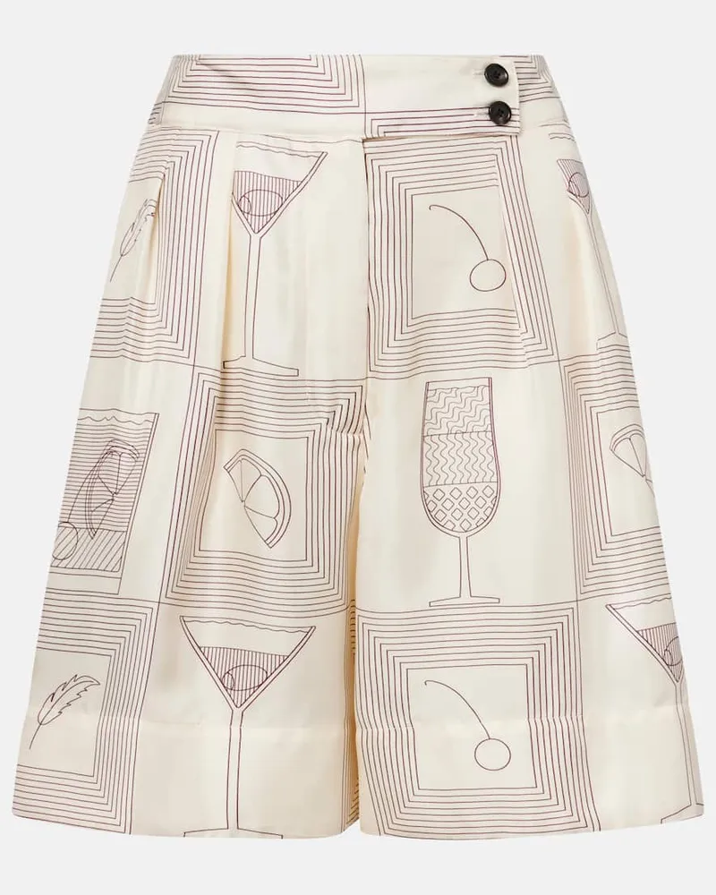 Loro Piana Bedruckte Bermuda-Shorts Dorin aus Seiden-Twill Weiß