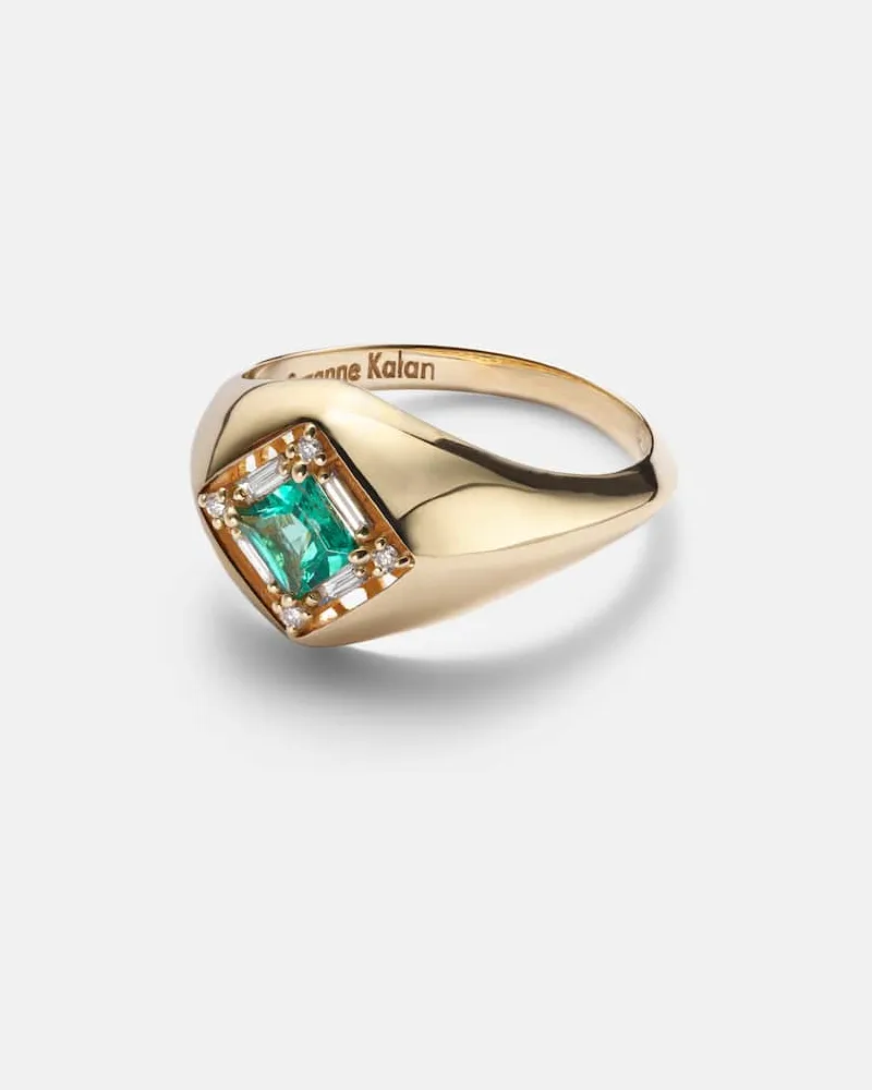 Suzanne Kalan Ring Signet Mini aus 18kt Gelbgold mit Diamanten und Smaragd Gold