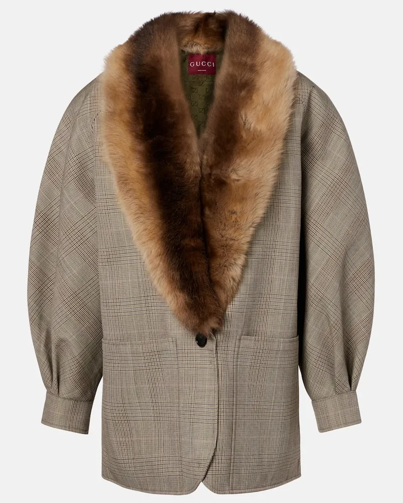 Gucci Jacke aus Wolle mit Shearling Multicolor