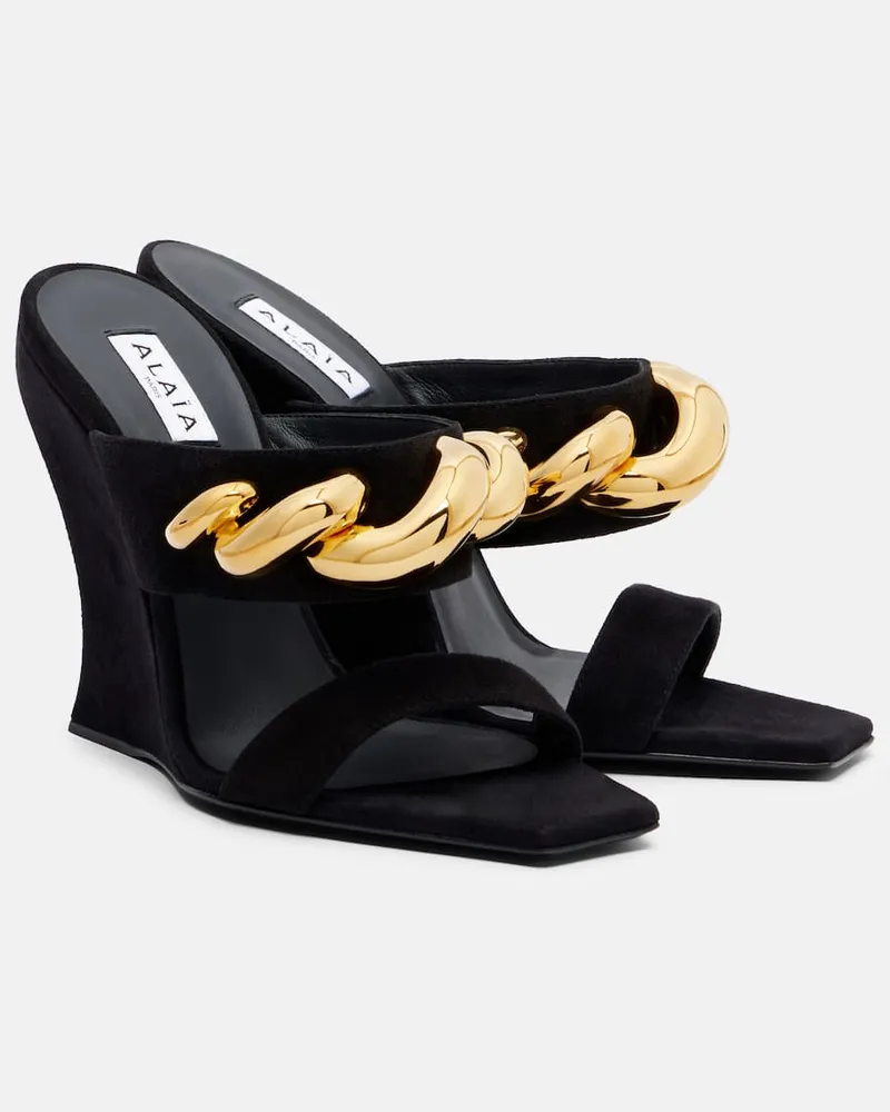 Alaïa Alaïa Verzierte Wedge-Sandalen Wave Jewel 100 aus Veloursleder Schwarz