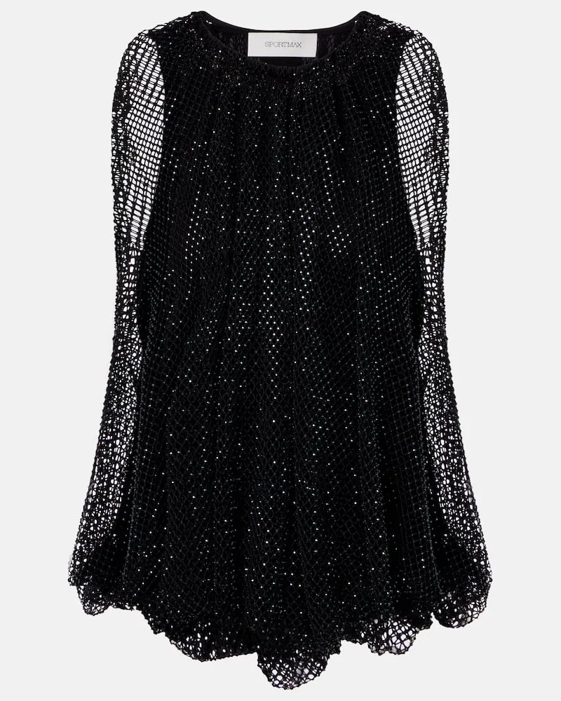 SPORTMAX Verziertes Top aus Mesh und Jersey Schwarz